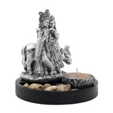 Ornamental Radha Krishna with Tea Light Holder on Wooden Tray Gift Set (Silver)