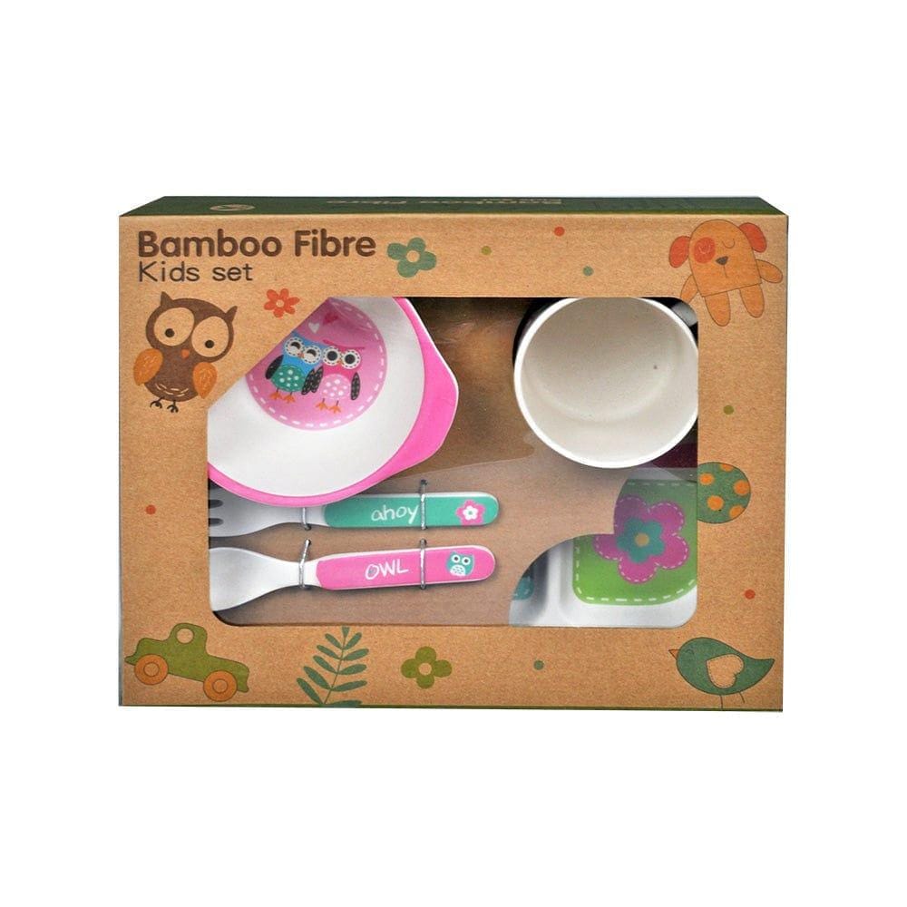 Kids 5 Piece Bamboo Fibre Eco-Friendly Meal Set - Bows (Multicolor)