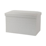 Collapsible Elegant PU & MDF Rectangular Pouf Ottoman (White Checks)