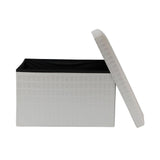 Collapsible Elegant PU & MDF Rectangular Pouf Ottoman (White Checks)