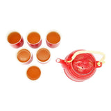 Oriental Red Rich Gold Flowers Ceramic Tea Pot & 6 Cups Sets with SS Infuser in Gift Box