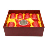 Golden Thin Flower on Red Ceramic Tea Pot & 6 Cup Sets with SS Infuser in Gift Box