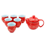 Oriental Rich Gold Flower s Red Ceramic Tea Pot & 6 Cups Sets with SS Infuser in Gift Box