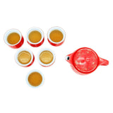 Oriental Rich Gold Flower s Red Ceramic Tea Pot & 6 Cups Sets with SS Infuser in Gift Box