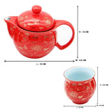 Oriental Rich Gold Flower s Red Ceramic Tea Pot & 6 Cups Sets with SS Infuser in Gift Box