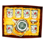 Red Flowers Ceramic Tea Pot with SS Infuser & 6 Cups Set in Gift Box