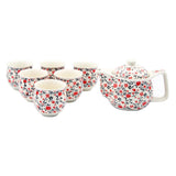 Red Roses Ceramic Tea Pot with SS Infuser & 6 Cups Set in Gift Box