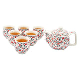 Red Roses Ceramic Tea Pot with SS Infuser & 6 Cups Set in Gift Box