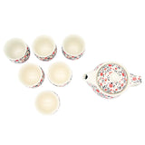 Red Roses Ceramic Tea Pot with SS Infuser & 6 Cups Set in Gift Box