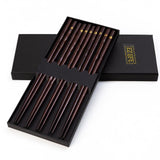 10 Pairs Dark Wood Rose Gold Star Inlay Chopsticks Set