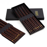 10 Pairs Dark Wood Rose Gold Star Inlay Chopsticks Set