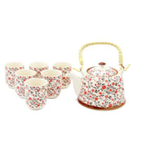 Elegnat Roses Ceramic Tea Pot with SS Infuser & 6 Cups Set in Gift Box