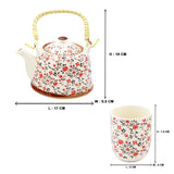 Elegnat Roses Ceramic Tea Pot with SS Infuser & 6 Cups Set in Gift Box