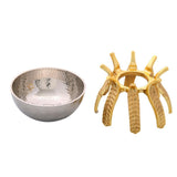 Deep Round White Metal Bowl on Golden Brass Stand Set