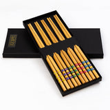 10 Pairs Wooden Round Chopsticks Set (Subtle Colorful Lines)