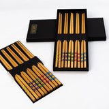 10 Pairs Wooden Round Chopsticks Set (Subtle Colorful Lines)