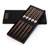 10 Pairs Dark Wood Round Golden Star Inlay Chopsticks Set