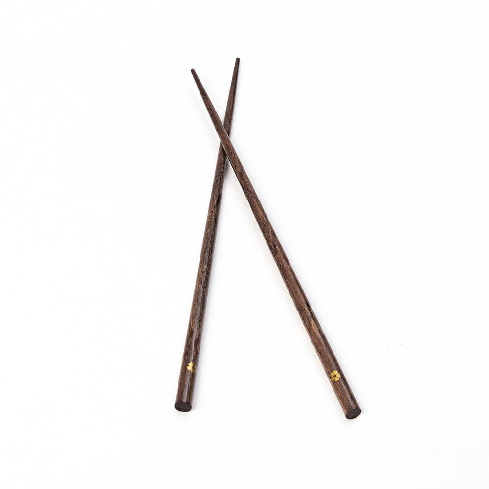 10 Pairs Dark Wood Round Golden Star Inlay Chopsticks Set