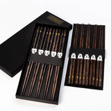 10 Pairs Dark Wood Round Golden Star Inlay Chopsticks Set