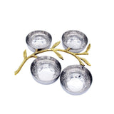 Round White Metal 4 Serving Bowls on Silver Plated Stem Holder Set