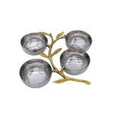 Round White Metal 4 Serving Bowls on Silver Plated Stem Holder Set