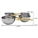 Round White Metal 4 Serving Bowls on Silver Plated Stem Holder Set