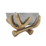 Deep Round White Metal Bowl on Golden Brass Stem Stand Set