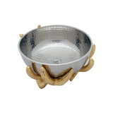 Deep Round White Metal Bowl on Golden Brass Stem Stand Set