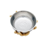 Deep Round White Metal Bowl on Golden Brass Stem Stand Set