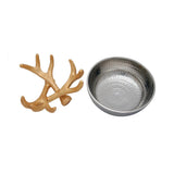 Deep Round White Metal Bowl on Golden Brass Stem Stand Set