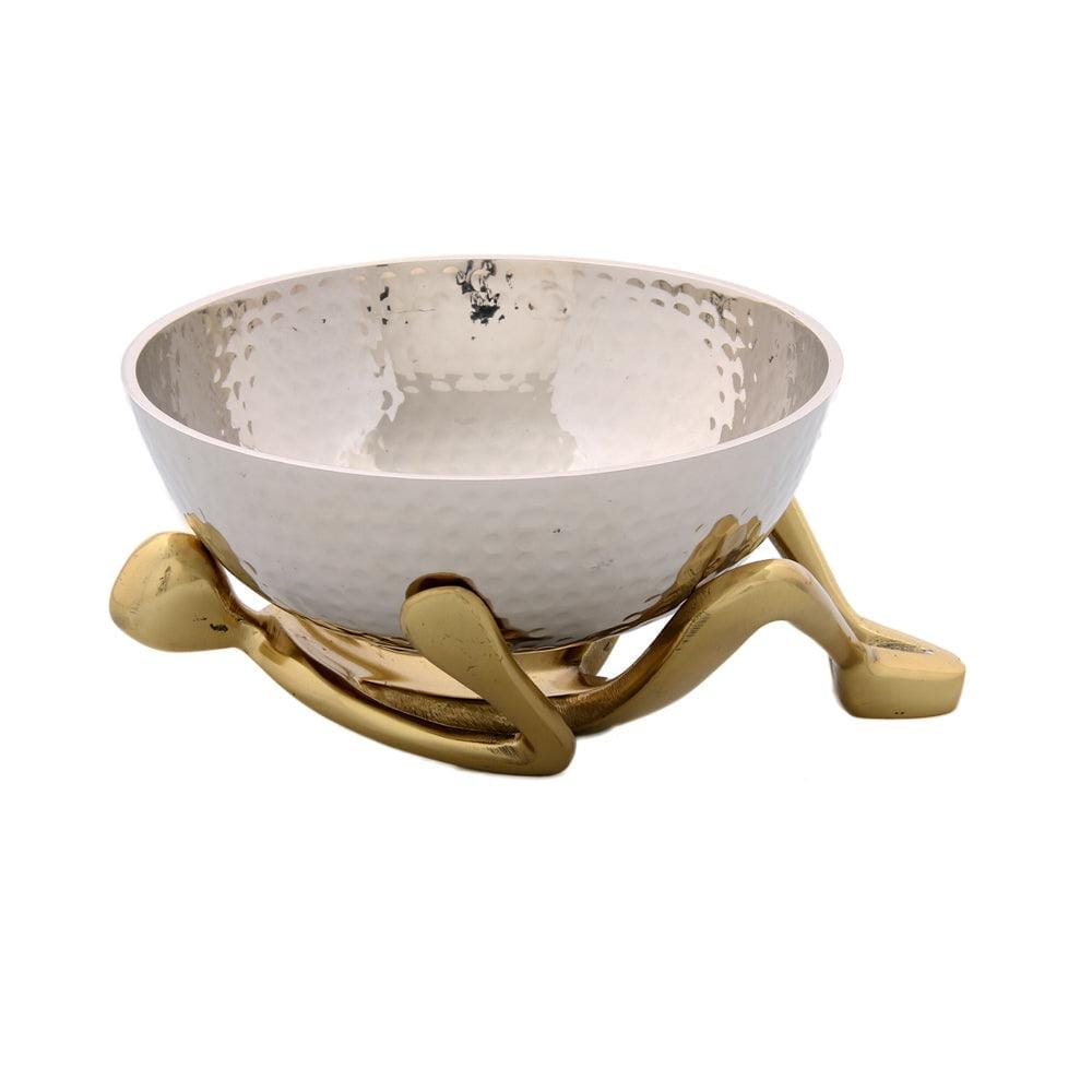 Deep Round White Metal Serving Bowl on Golden Man Holder Set