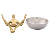 Deep Round White Metal Serving Bowl on Golden Man Holder Set