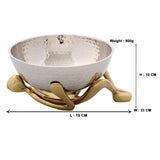 Deep Round White Metal Serving Bowl on Golden Man Holder Set