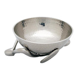 Deep Round White Metal Serving Bowl on Man Holder Set
