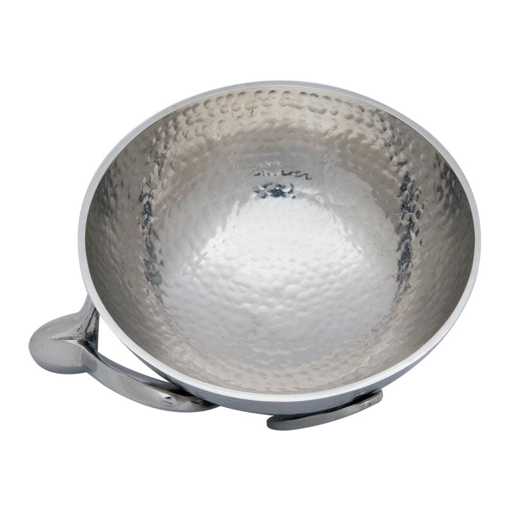 Deep Round White Metal Serving Bowl on Man Holder Set