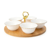 Royal Rounds 5 Round Bowls (4.2 Inches) on Bamboo Wood Tray with Gold Handle