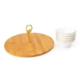 Royal Rounds 5 Round Bowls (4.2 Inches) on Bamboo Wood Tray with Gold Handle