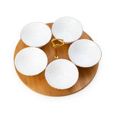 Royal Rounds 5 Round Bowls (4.2 Inches) on Bamboo Wood Tray with Gold Handle