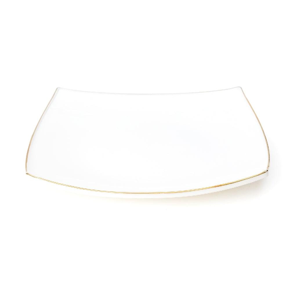 Royal Squarish 4 Bowls with 13 Inch Flat Serving Plate Set (White with Gold Lining)
