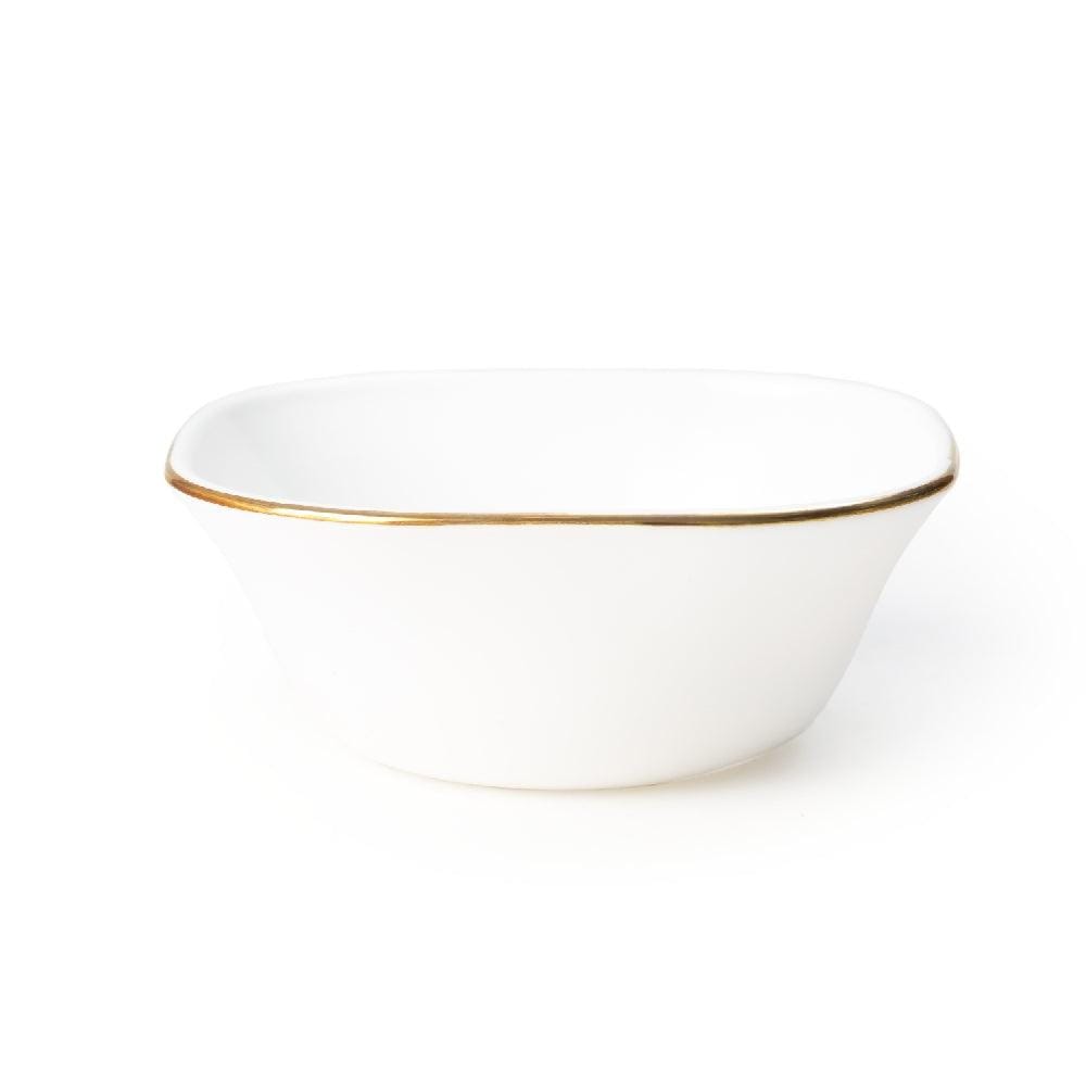 Royal Squarish 4 Bowls with 13 Inch Flat Serving Plate Set (White with Gold Lining)