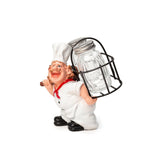 Foodie Chef Figurine Resin Salt & Pepper Shakers Holder Set (All White - On Back)