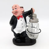 Whacky Waiter Figurine Resin Salt & Pepper Shakers Holder Set (Black Coat)