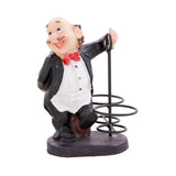 Whacky Waiter Figurine Resin Salt & Pepper Shakers Holder Set (Black Coat)