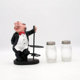 Whacky Waiter Figurine Resin Salt & Pepper Shakers Holder Set (Black Coat)