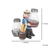 Sitting Sailor Figurine Resin Salt & Pepper Shakers Holder Set (Blue & White)