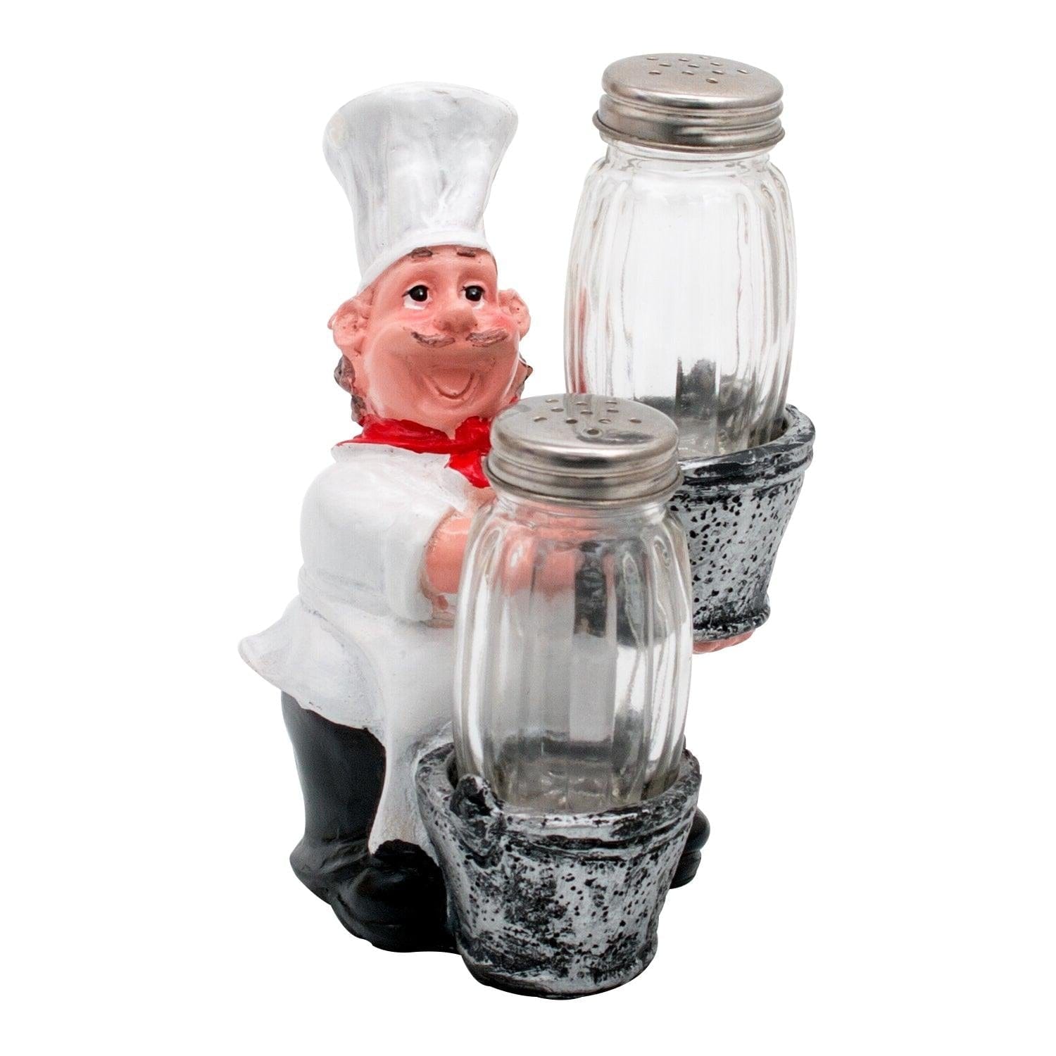 Foodie Chef Figurine Resin Salt & Pepper Shakers in Basket Holder Set (Right)