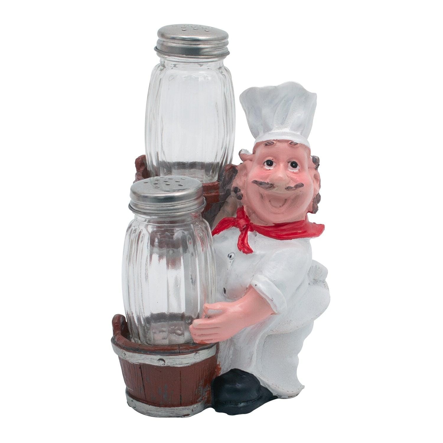 Foodie Chef Figurine Resin Salt & Pepper Shakers in Basket Holder Set (Left)
