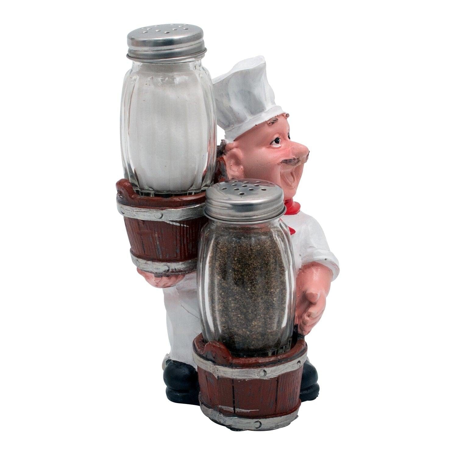 Foodie Chef Figurine Resin Salt & Pepper Shakers in Basket Holder Set (Left)