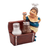 Lady Chef Figurine Resin Salt & Pepper Shakers in Treasure Trunk Holder Set (Brown)