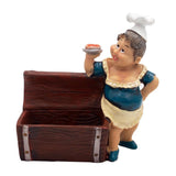 Lady Chef Figurine Resin Salt & Pepper Shakers in Treasure Trunk Holder Set (Brown)